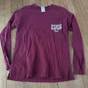 Pink by Victoria Secret Logo Long Sleeve Pocket Tee Maroon Extra Small